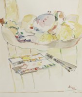 Lot 390 - Philip Sutton RA (b.1928)
STILL LIFE WITH A PAINT BOX
Signed