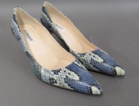 Lot 112 - A pair of L K Bennett of London blue/grey snakeskin style leather court shoes