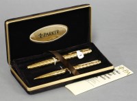 Lot 38 - A cased set of two Parker '180' gold-plated pens