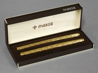 Lot 39 - A cased set of two Parker '180' gold-plated pens