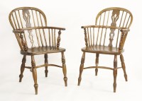 Lot 1606 - A pair of ash and elm Windsor armchairs