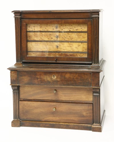 Lot 1216 - A 19th century miniature mahogany and bird's eye maple double collector's cabinet