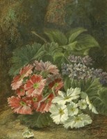 Lot 307 - Oliver Clare (1853-1927)
A STILL LIFE OF SPRING FLOWERS ON A MOSSY BANK;
A STILL OF PLUMS AND STRAWBERRIES ON A MOSSY BANK
A pair