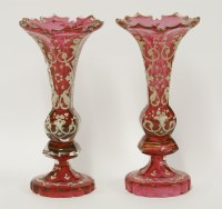 Lot 60 - A miniature pair of Bohemian ruby glass specimen Vases