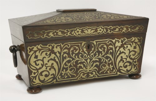Lot 73 - A rosewood and brass inlaid tea caddy
