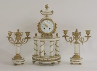 Lot 377 - A French alabaster and gilt metal mounted clock garniture