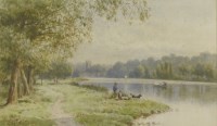 Lot 267 - Francis George Coleridge (1840-1925)
A RIVER SCENE WITH FIGURES BOATING AND FISHING
Signed l.l.