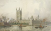 Lot 269 - Samuel John Milton Brown (1873-1965)
A VIEW OF WESTMINSTER ABBEY AND THE HOUSES OF PARLIAMENT FROM ACROSS THE THAMES
Signed l.l.