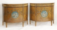 Lot 574 - A pair of Edwardian satinwood demilune commodes