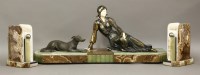 Lot 164 - An Art Deco marble and onyx mounted garniture