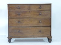 Lot 1495 - A 19th century oak chest of two short and three long drawers