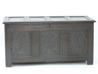 Lot 1504 - A 17th century and later oak three panel coffer