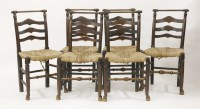 Lot 764 - A set of six stained ash and rush seated chairs