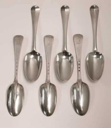Lot 116 - A set of six George II silver hanoverian pattern tablespoons