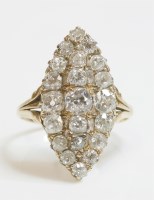Lot 314 - An Edwardian diamond set marquise shaped cluster ring