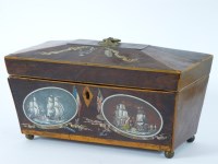 Lot 255 - A George III mahogany tea caddy of sarcophagus shape