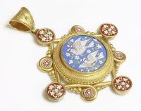 Lot 279 - A Victorian micromosaic gold pendant