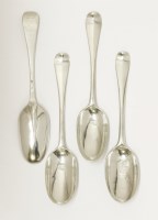 Lot 169 - A pair of George I silver britannia standard hanoverian pattern rat tail tablespoons