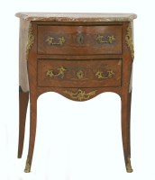 Lot 1549 - A 19th century French marquetry two drawer bombe commode