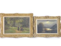 Lot 539 - French School (19th century)
THREE FIGURES IN A SHADY WOOD
Indistinctly signed and dated 1878