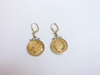 Lot 26 - A pair of half sovereign drop earrings