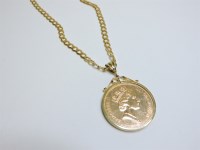 Lot 88 - A three pound piece gold coin pendant