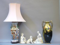 Lot 313 - A modern Chinese famille verte hexagonal table lamp