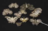 Lot 76 - A collection of ten Continental silver filigree butterfly brooches