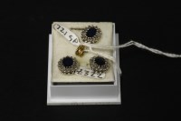 Lot 43 - A 9ct gold sapphire and diamond cluster pendant and earring suite