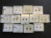 Lot 82 - Thirteen pairs of 9ct gold earrings