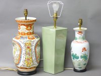 Lot 306 - Three modern Chinese vase table lamps and shades