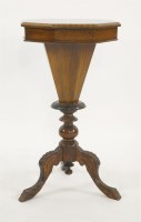 Lot 663 - A Victorian walnut and inlaid trumpet form sewing table