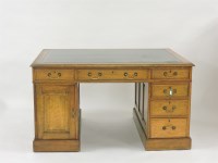 Lot 608 - A late Victorian light oak pedestal partner's desk