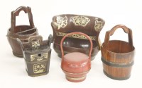 Lot 1170 - (WH) Five assorted Chinese hardwood and lacquer buckets and baskets