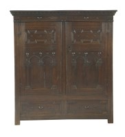 Lot 756 - An 18th century and later oak wardrobe