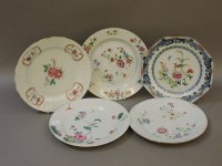 Lot 232 - Five 18th century Chinese famille rose plates