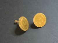 Lot 87 - A pair of half sovereign screw on gold earrings
