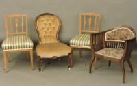 Lot 677 - A pair of late Victorian satin walnut and inlaid side chairs