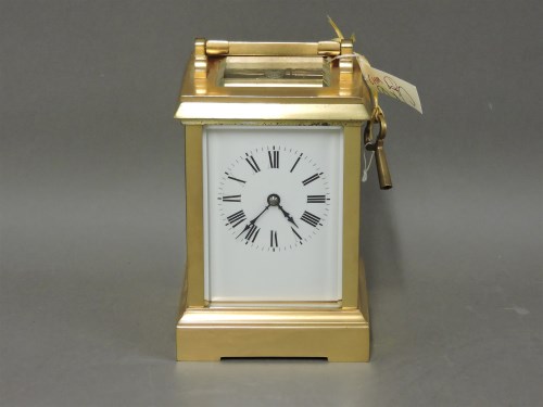Lot 213 - A large French brass carriage clock