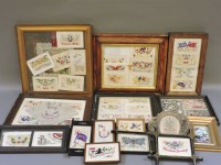 Lot 380 - A box of framed WWI embroidered postcards