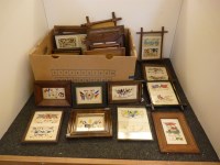 Lot 399 - A box of framed WWI embroidered postcards