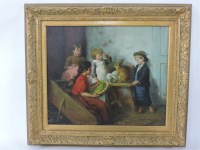 Lot 503 - English School
FEEDING THE RABBITS
Oil on canvas
51 x 61cm