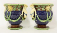 Lot 34 - A pair of Minton majolica Cachepots
