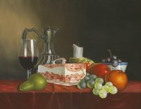 Lot 388 - Peter Kotka (b.1951)
'CHEESE DISH WITH WINE AND FRUIT'
Signed l.r.