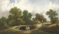 Lot 347 - James Edwin Meadows (1828-1888)
A WOODED LANDSCAPE WITH A HORSE-DRAWN CART FORDING A STREAM