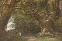 Lot 1402 - Circle of David Cox
A MAN IN A WOODED LANDSCAPE
Bears signature l.l.