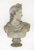 Lot 96 - A large plaster library bust of Apollo Belvedere