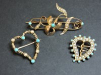 Lot 83 - Two gold turquoise split pearl brooches