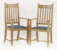 Lot 46 - A pair of Arts & Crafts oak armchairs
