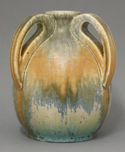 Lot 131 - A Ruskin Pottery three-handle vase
